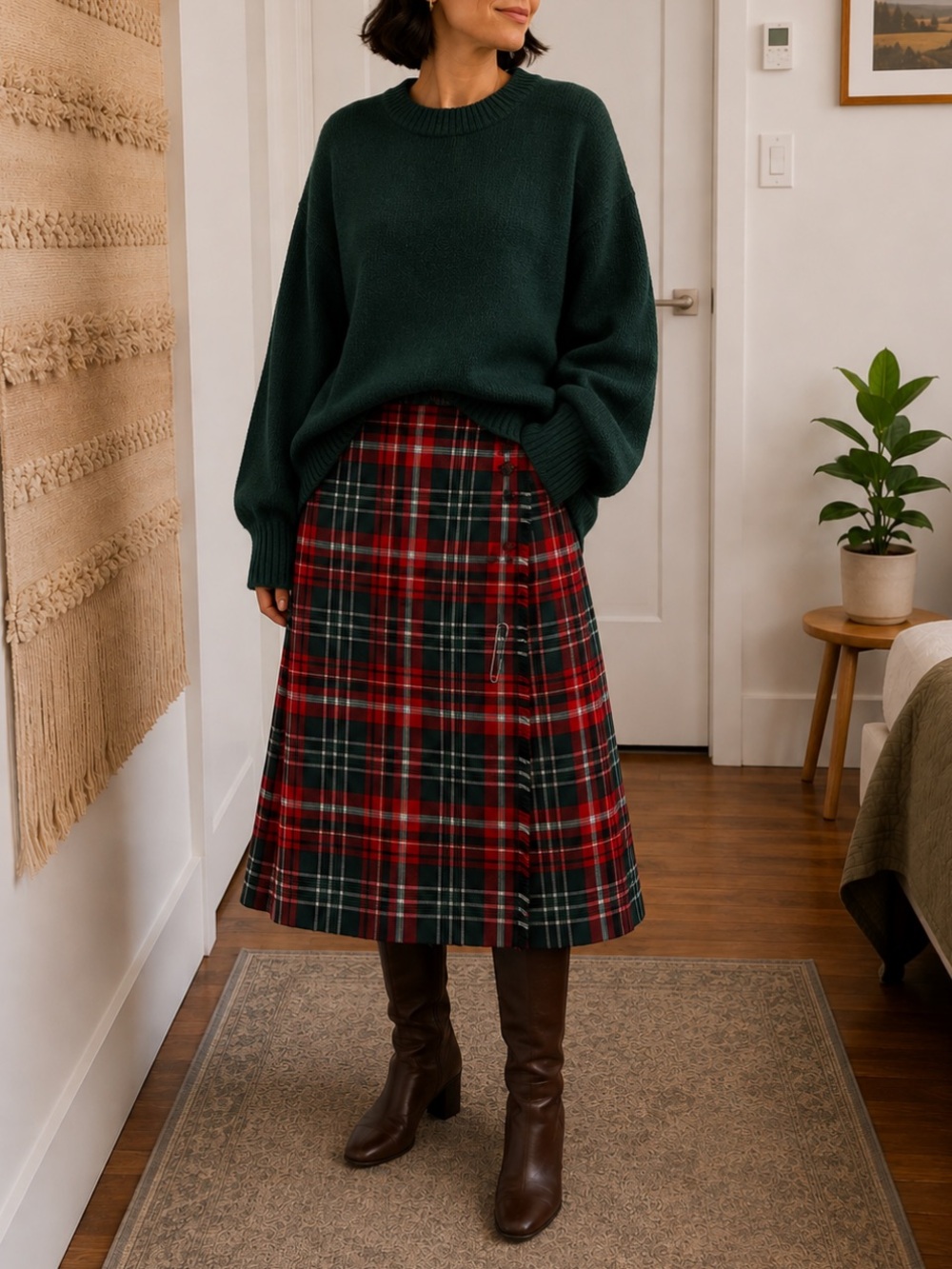 Vintage Red and Green Plaid Wrap Skirt Size Small